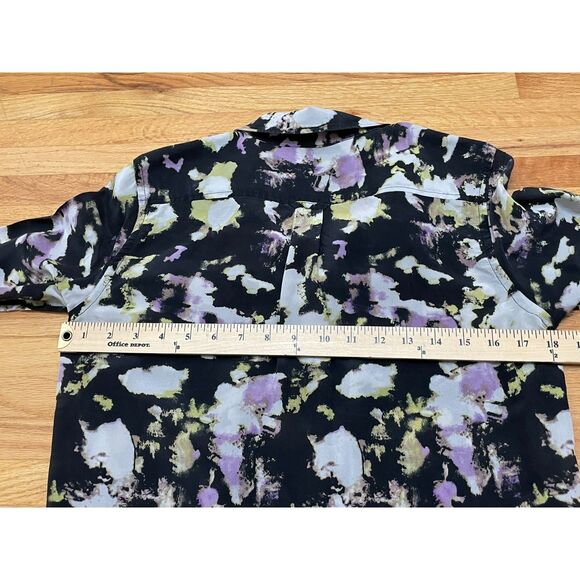Banana Republic Watercolor 100% Silk Women's XS Black Shirt Button-Up Work - Picture 8 of 11